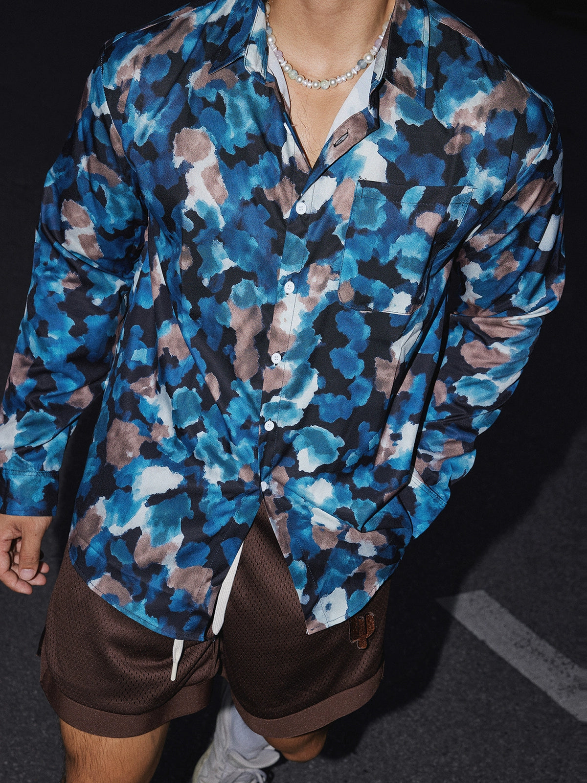 Bol Kesim Desenli Uzun Kollu Gömlek 