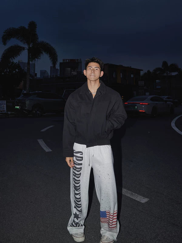 Pantalones de chándal rectos con impresión de letras retro 