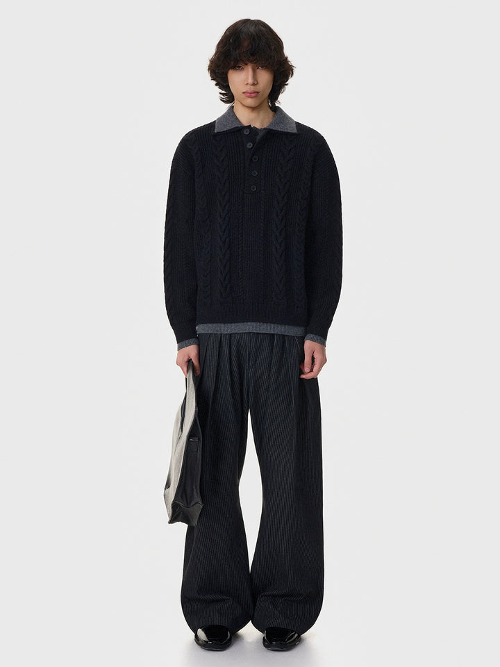 Cable Knit Double-Layer Lapel Cardigan