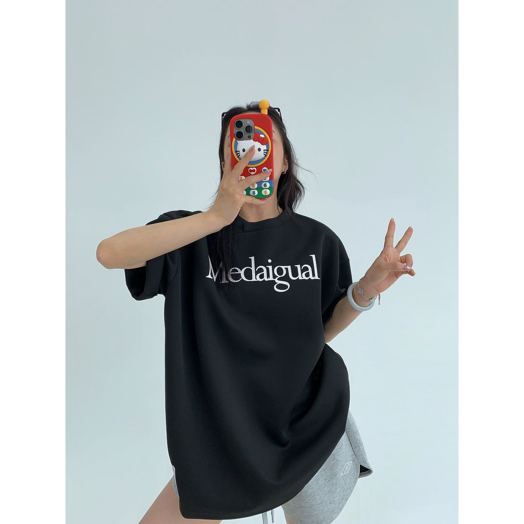 T-shirt à col roulé à manches courtes avec impression décontractée 
