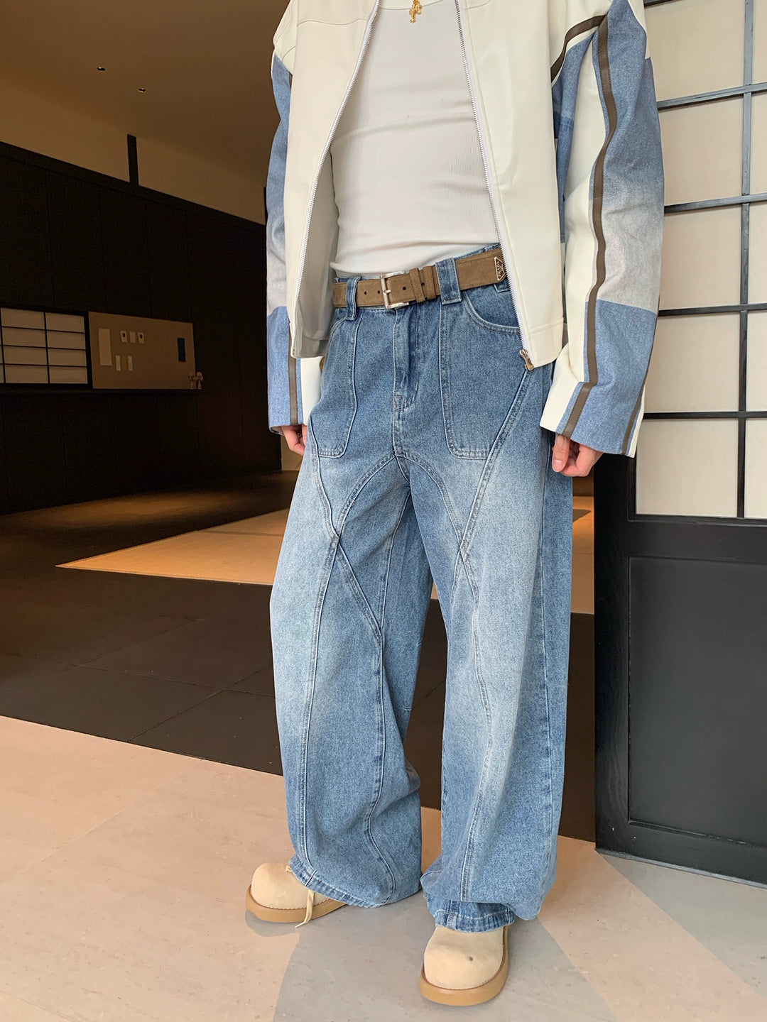 Distressed Deconstructed Straight Pants