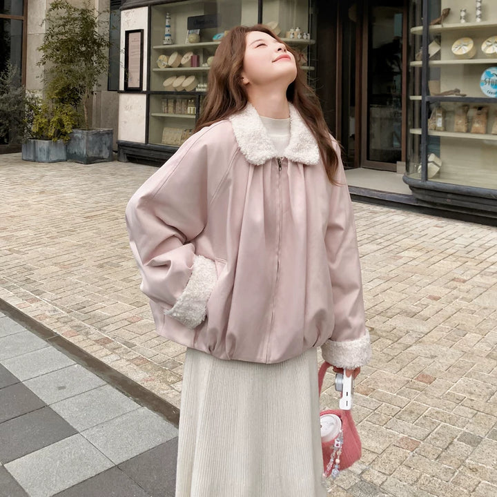 جاكيت داون بقلنسوة من الفرو الصناعي على الطراز الكوري 