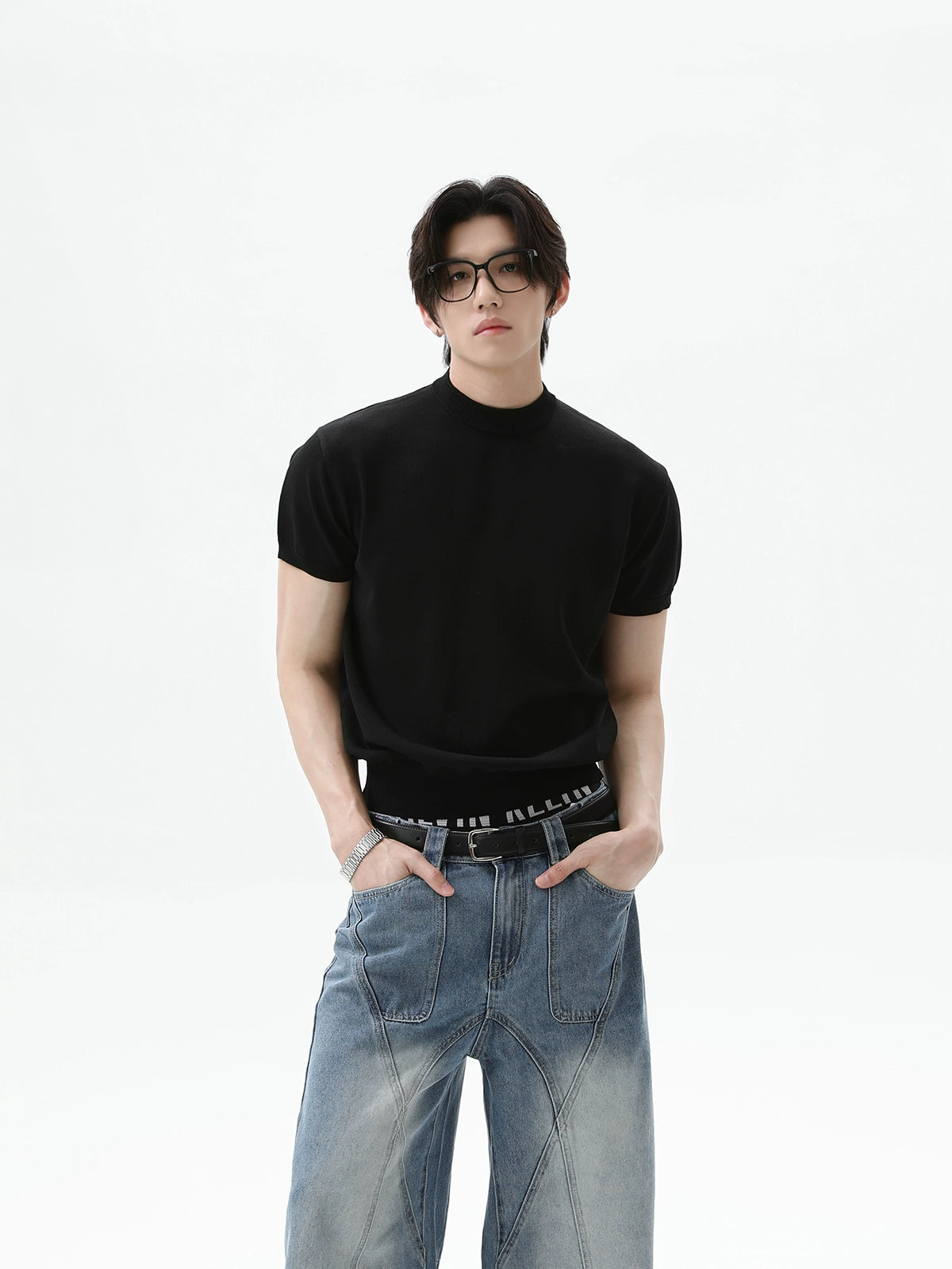 سويت شيرت محبوك رفيع من حرير الثلج 