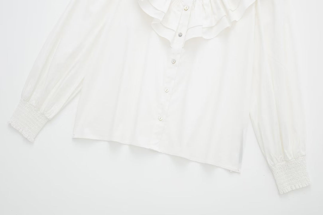 Layered Ruffle Long Sleeve Poplin Shirt
