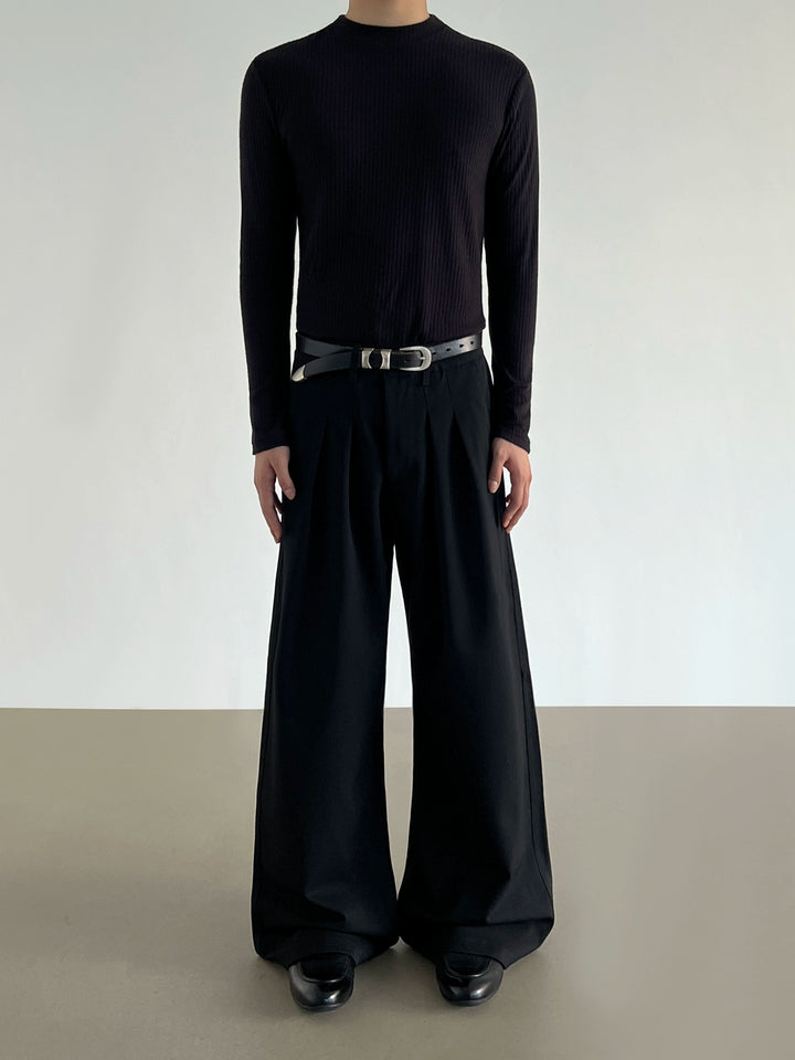 Faltige, weit geschnittene A-Linien-Casual-Hosen 