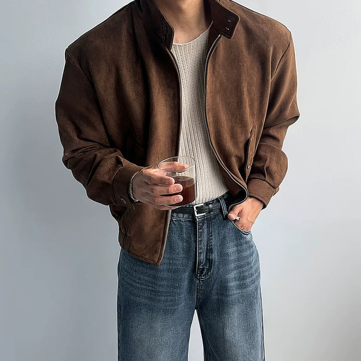 سترة دراجة نارية من جلد صناعي مزيفة بياقة مرتفعة 