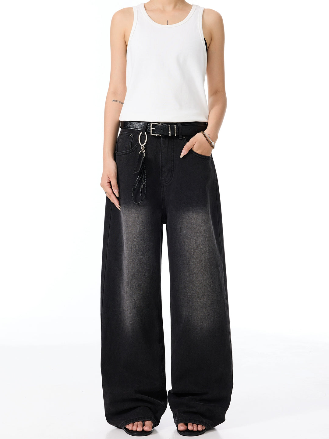 Bootcut vasket flared løs passform bukser 