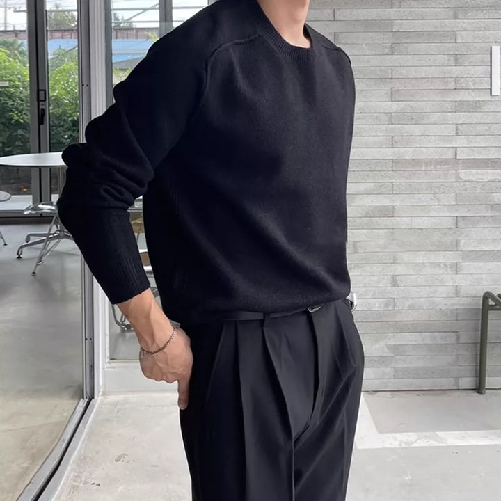 Rundhalsad stickad lös passform tröja 