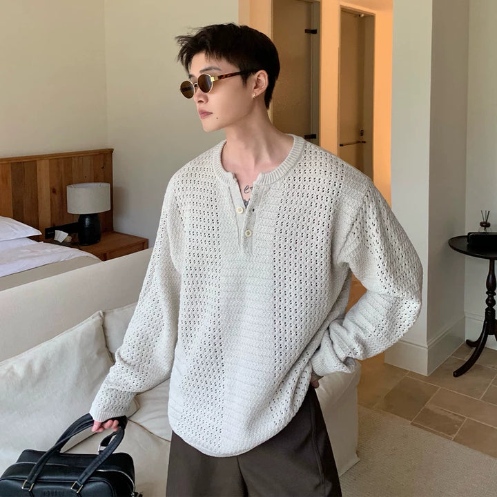 Pull en maille gaufrée à col Henley 