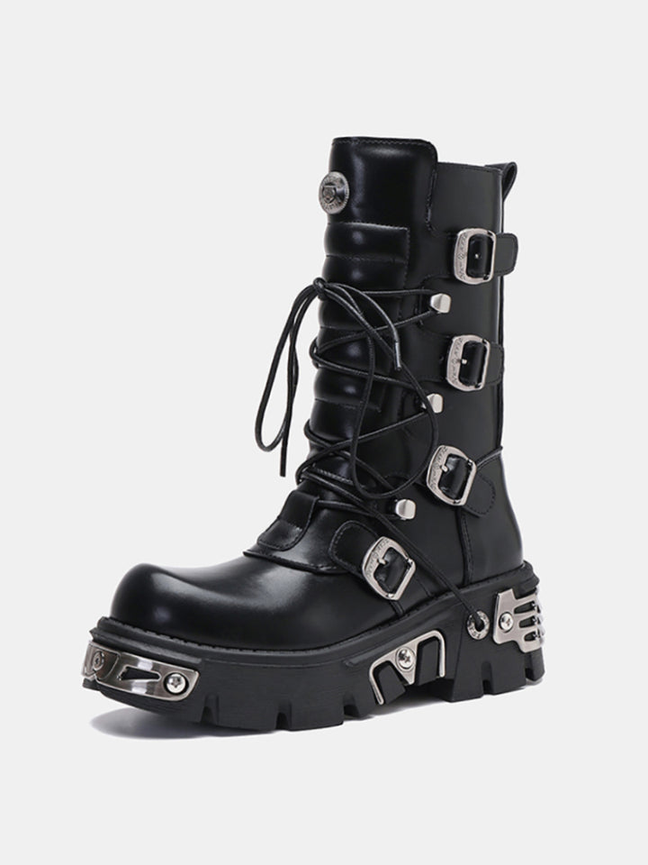 Leder Punk Motorradstiefel 