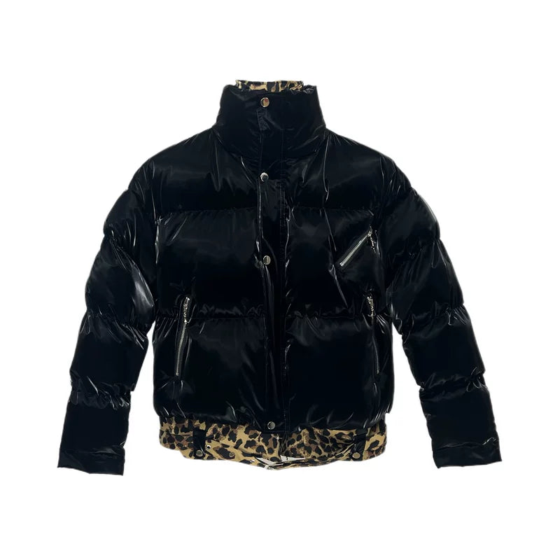 Patchwork leopardí vzor faux dvoudílná bunda 