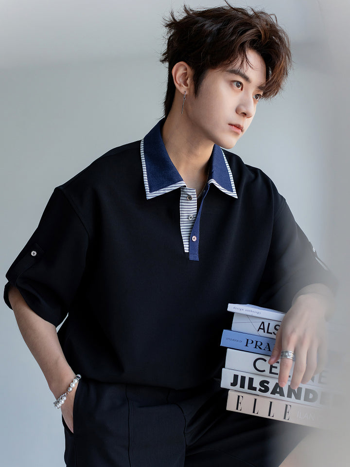 Contrast Lapel Short Sleeve Polo Shirt