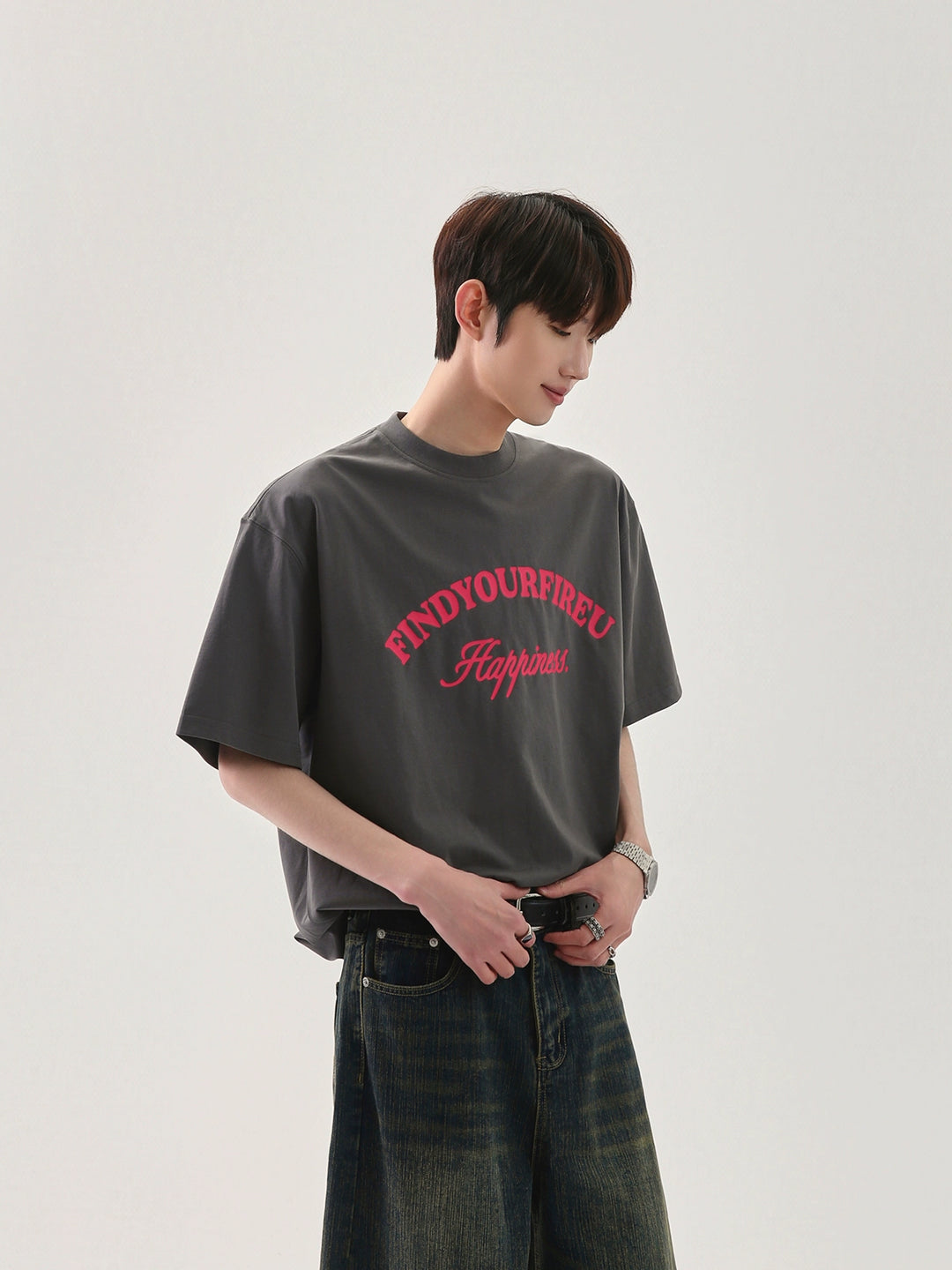 캐주얼 루즈 핏 레터 티셔츠 