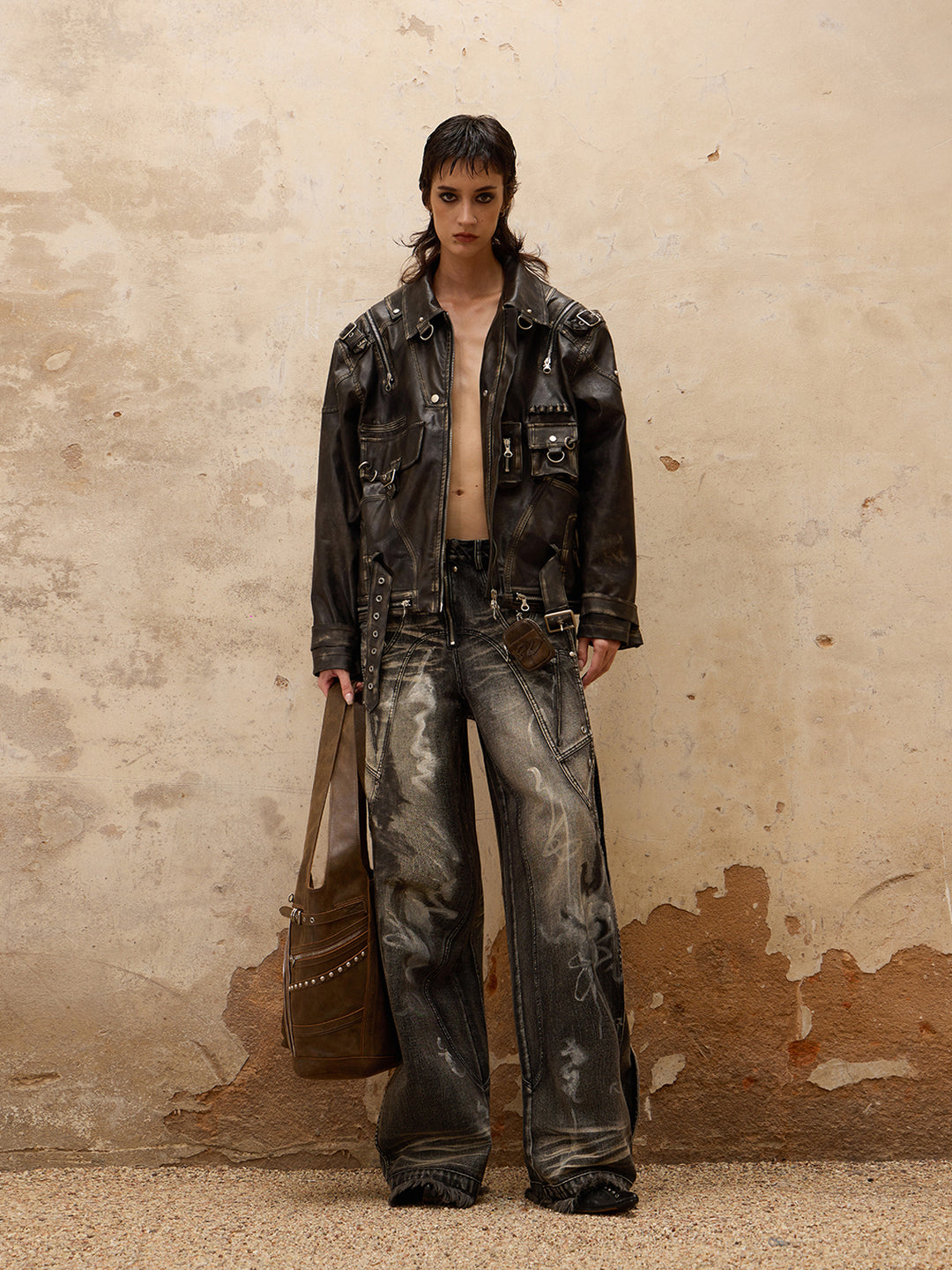 Retro Punk Metallische Lederjacke 