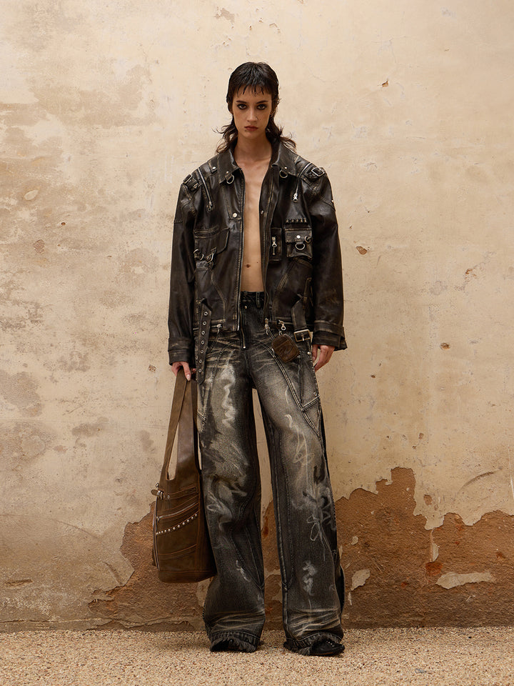 Retro Punk Metallische Lederjacke 