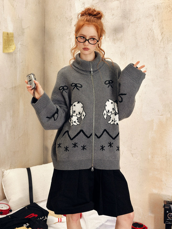 Puppy Knit Zip Cardigan