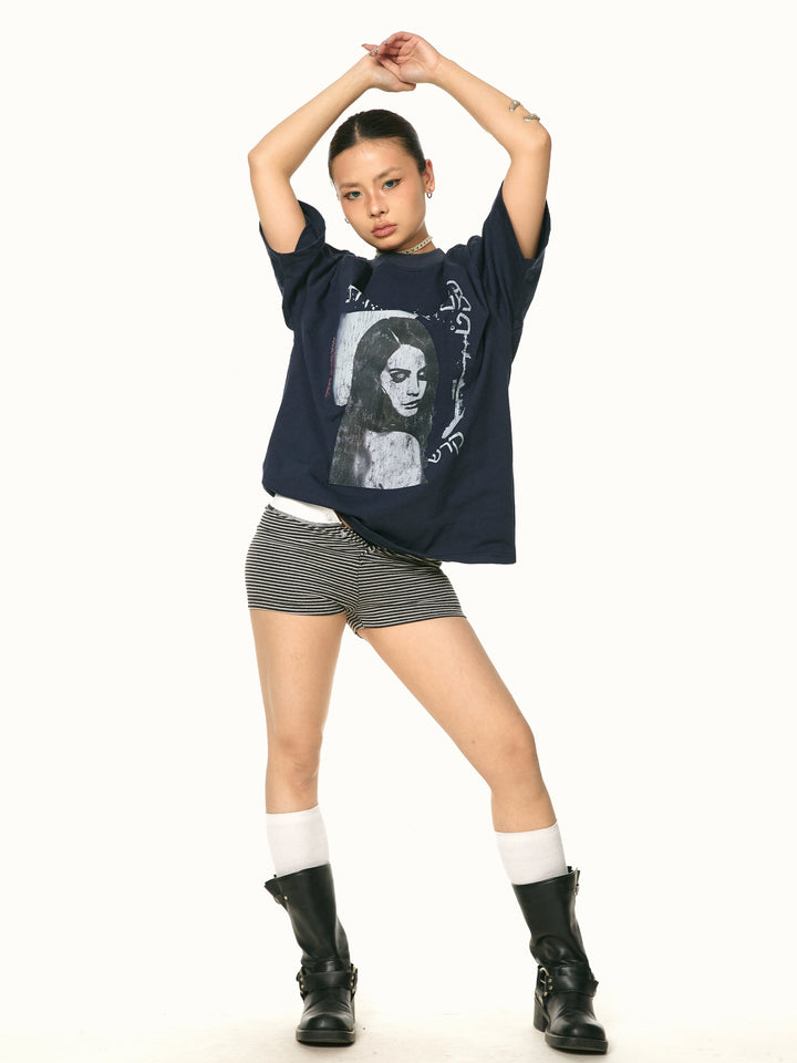 Retro Portrait Print Loose T-Shirt