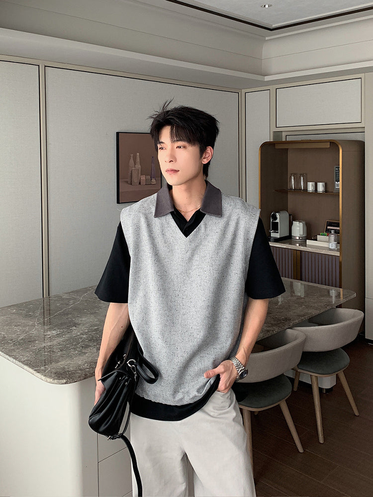 Débardeur sans manches à larges épaules en V 