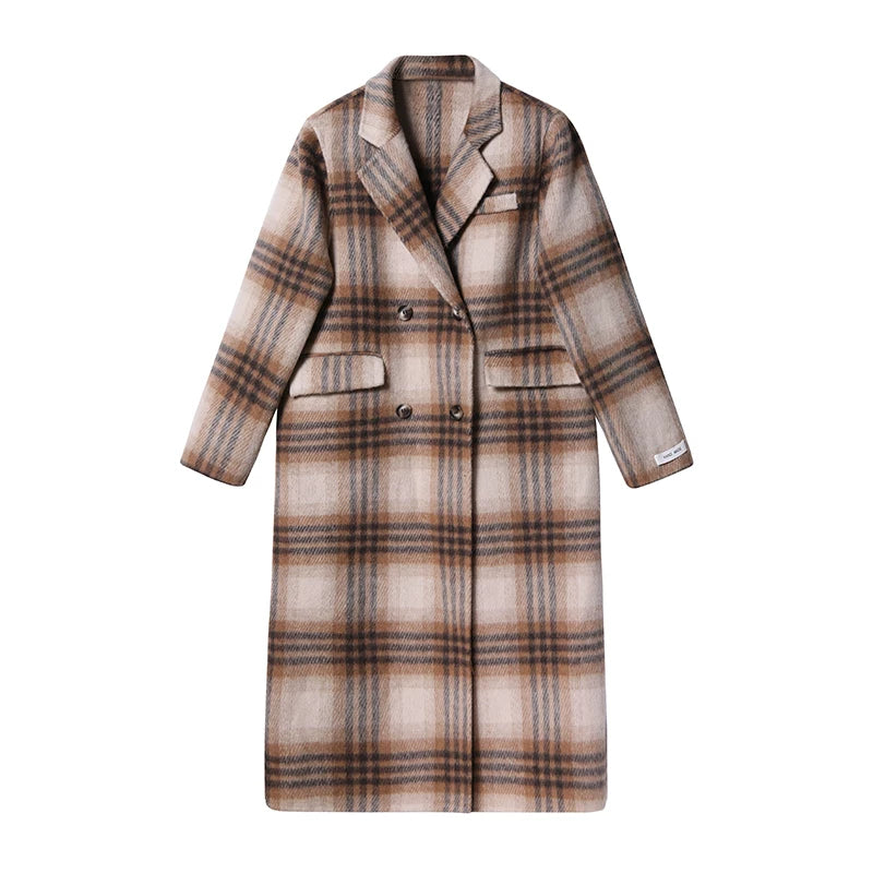 Plaid Wool Double-Faced Mid-Length Coat