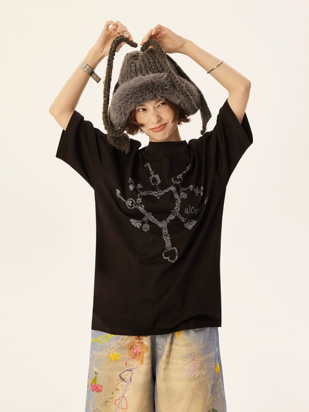 Loose Heart Print Short Sleeve T-Shirt