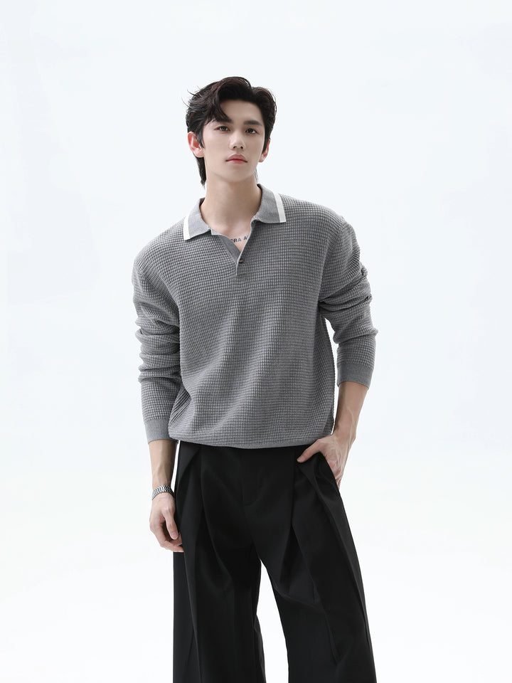 Knitted Lapel Long Sleeve Pullover