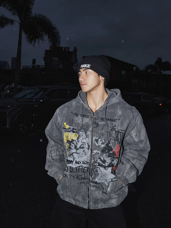 ストリートグラフィティプリントジップフーディー 