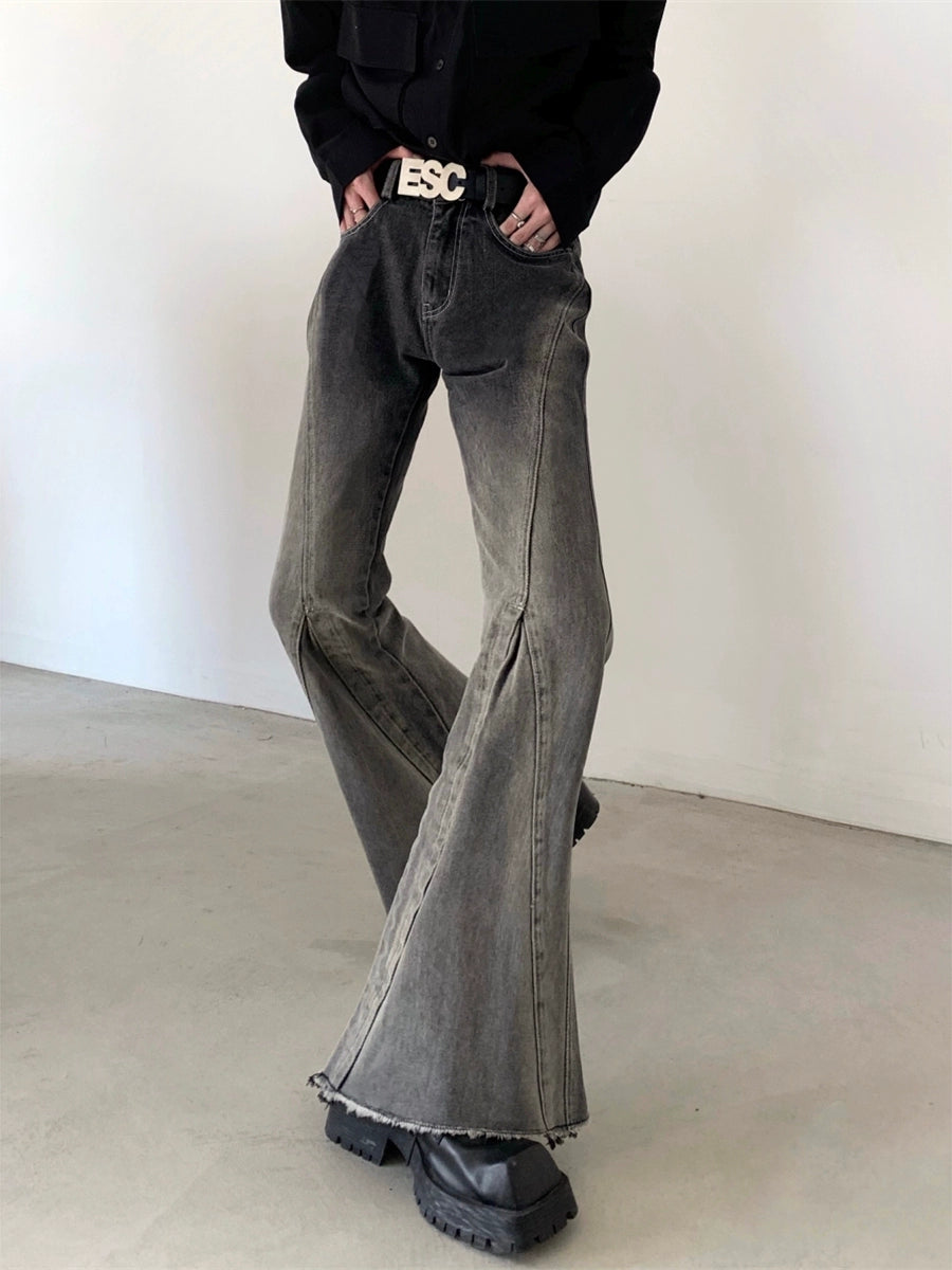 Gradient Raw Edge Flare Jeans