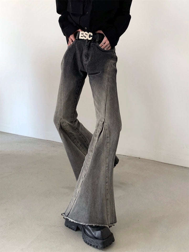 Gradient Raw Edge Flare Jeans
