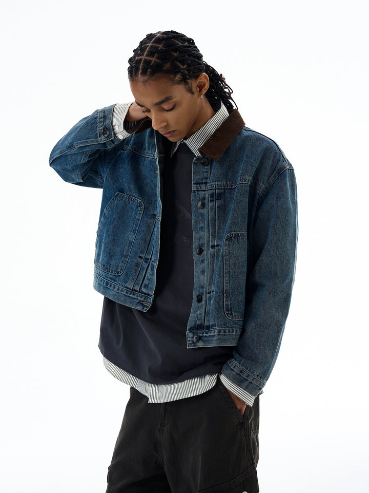 Chaqueta de mezclilla corta retro con solapa 