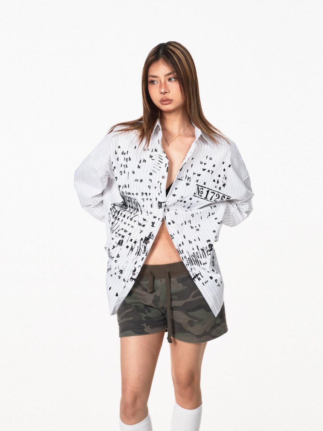 Letter Print Striped Long-Sleeve Shirt