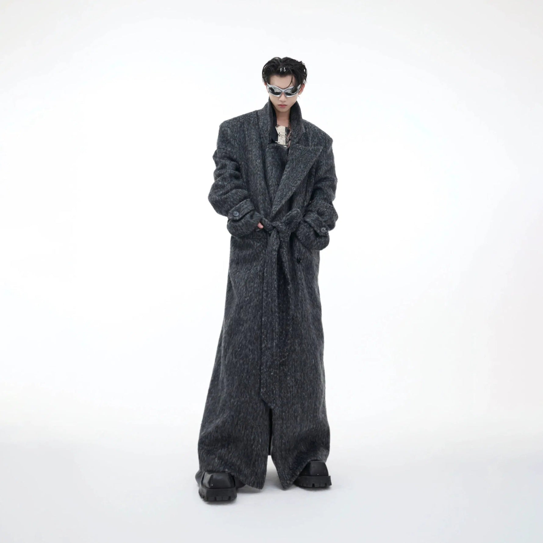 Plush Wool Strapped Long Windbreaker