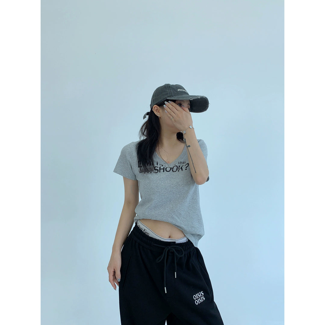 V-Neck Printed Short Sleeve T-Shirt