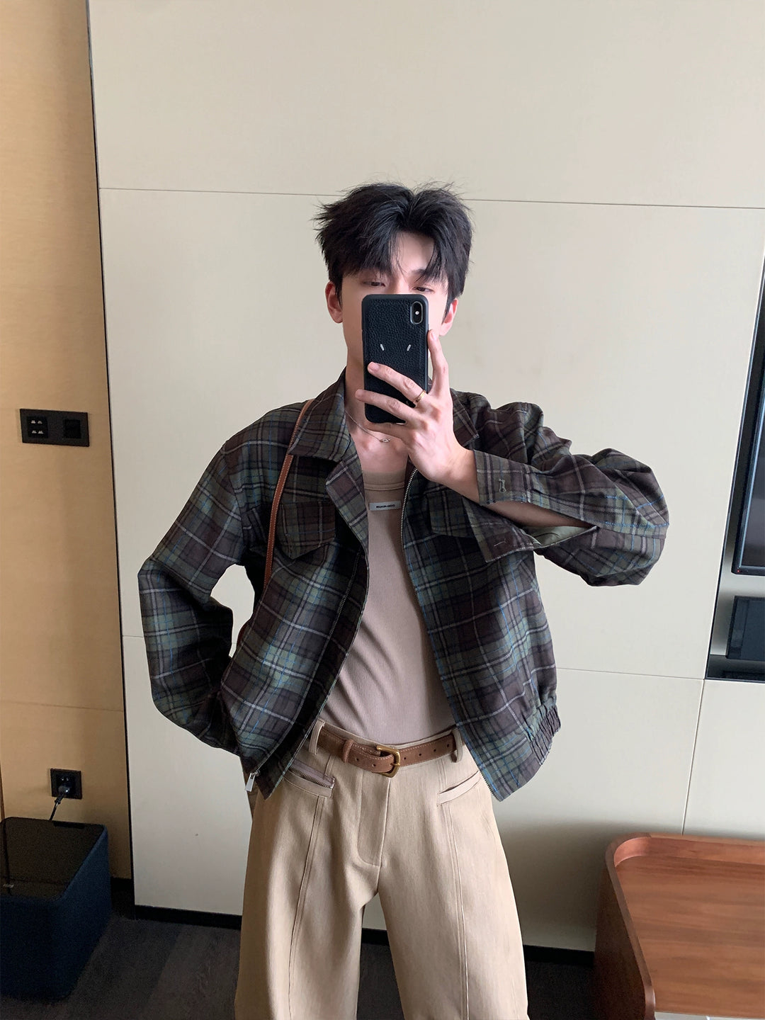 Plaid Loose Lapel Vintage Flight Jacket