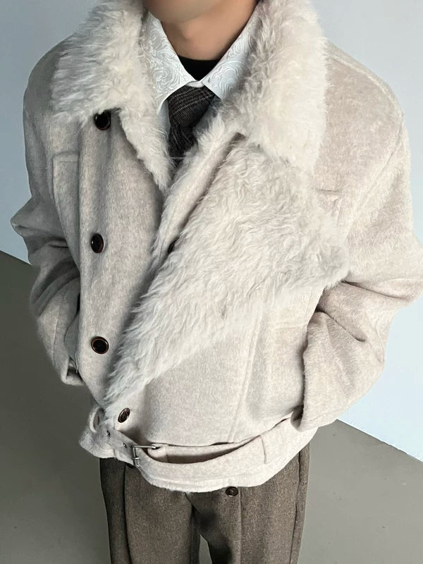 Dubbelzijdige wollen jas met riem 