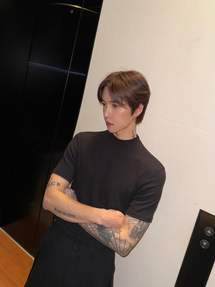 Elastic Half Turtleneck Knit Pullover