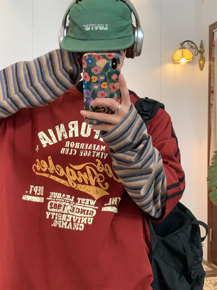 Fake Two-Piece Turtleneck Lettered Shirt