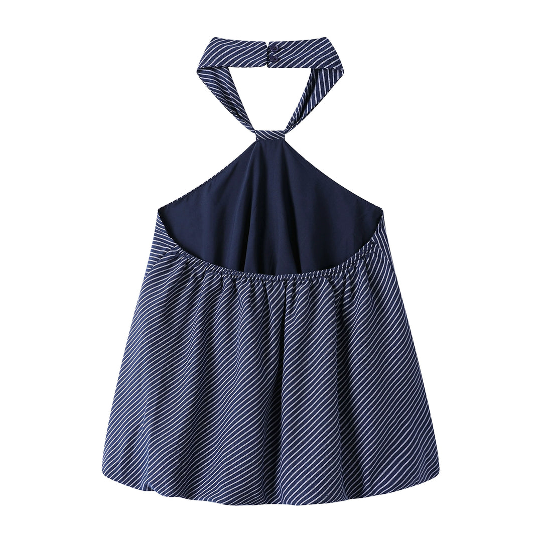 Striped Tie Halter Neck Backless Tank
