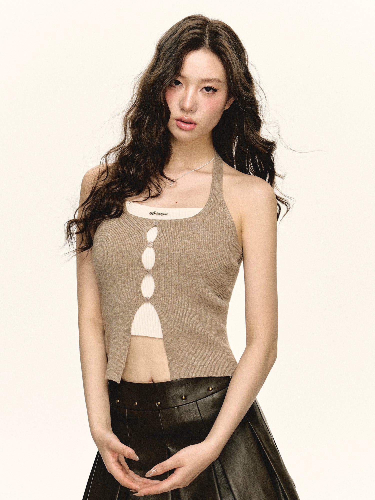 Retro Cutout Halter Knit Tank Top