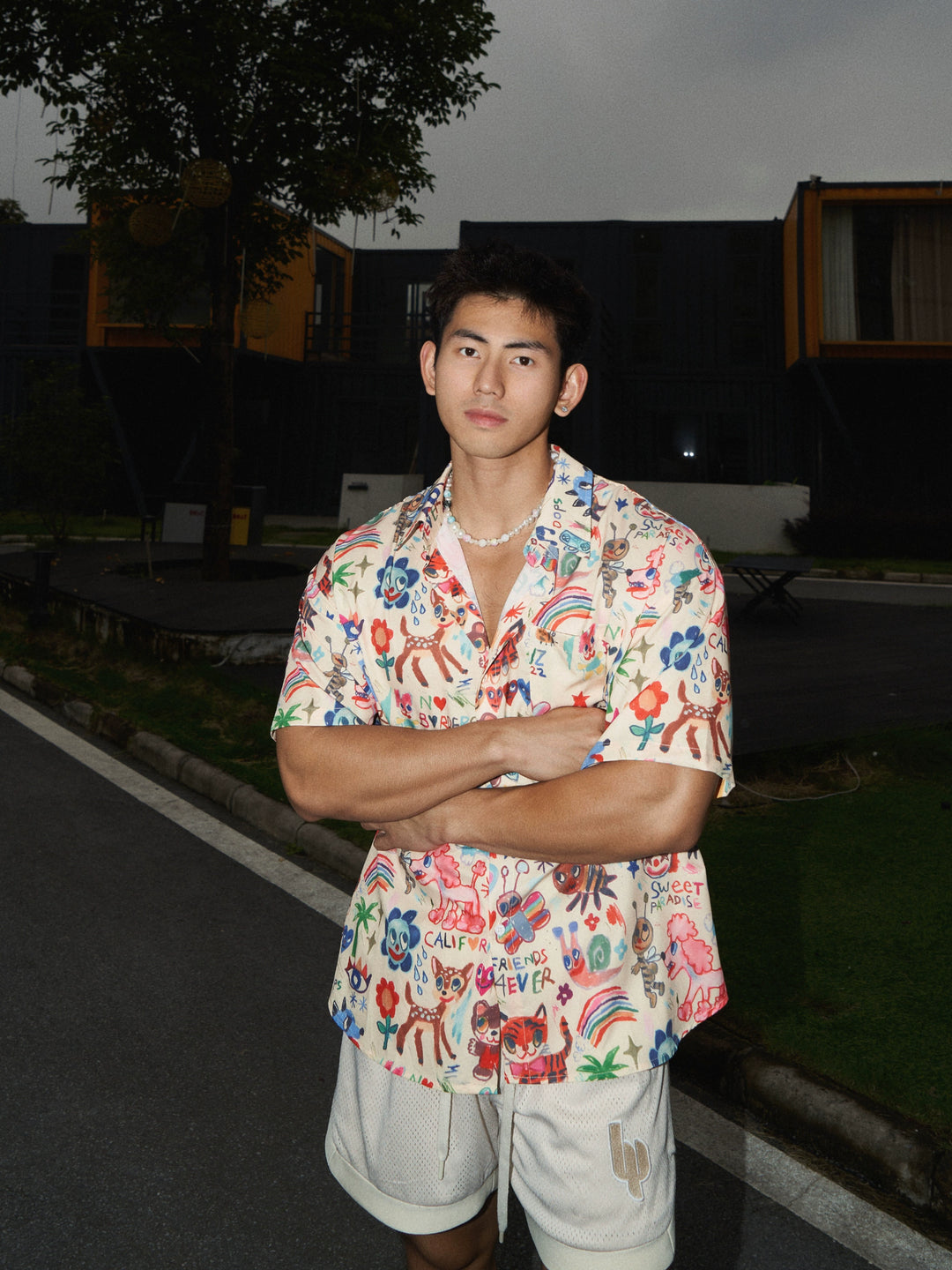 Graffiti Watercolor Print Short Sleeve Shirt