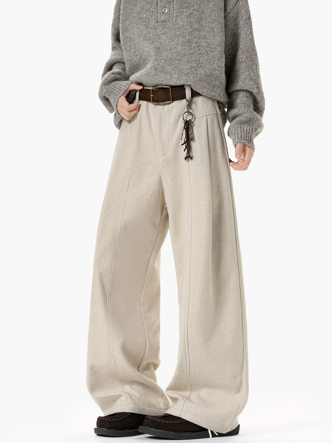 Deconstructed Wide-Leg Casual Straight Pants