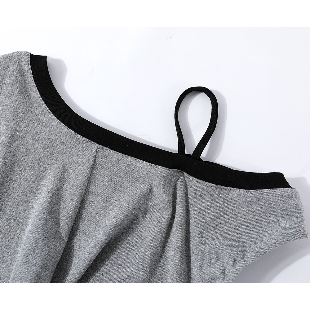 Asymmetrical Shoulder Slim Fit Turtleneck Top With Pendant