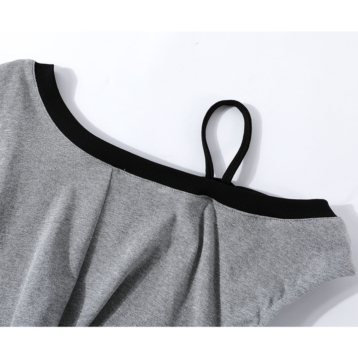 Asymmetrical Shoulder Slim Fit Turtleneck Top With Pendant