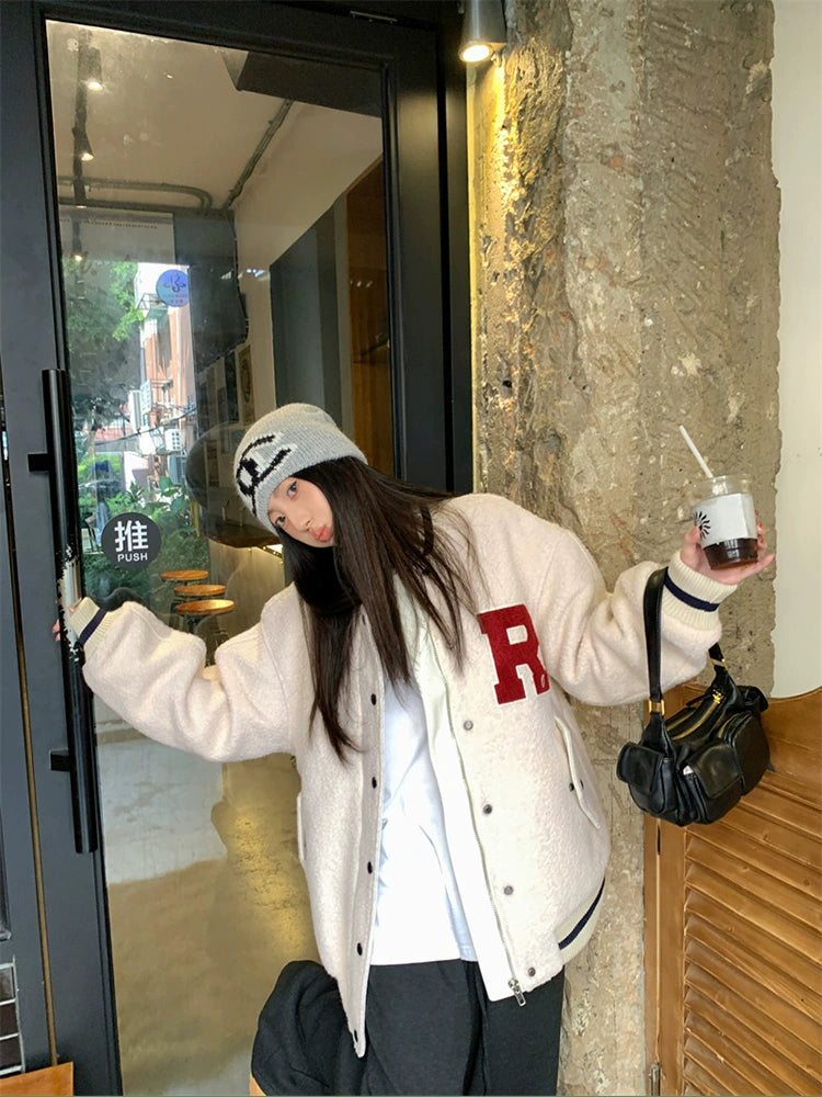 キルテッドウールレターマンベースボールジャケットコート 