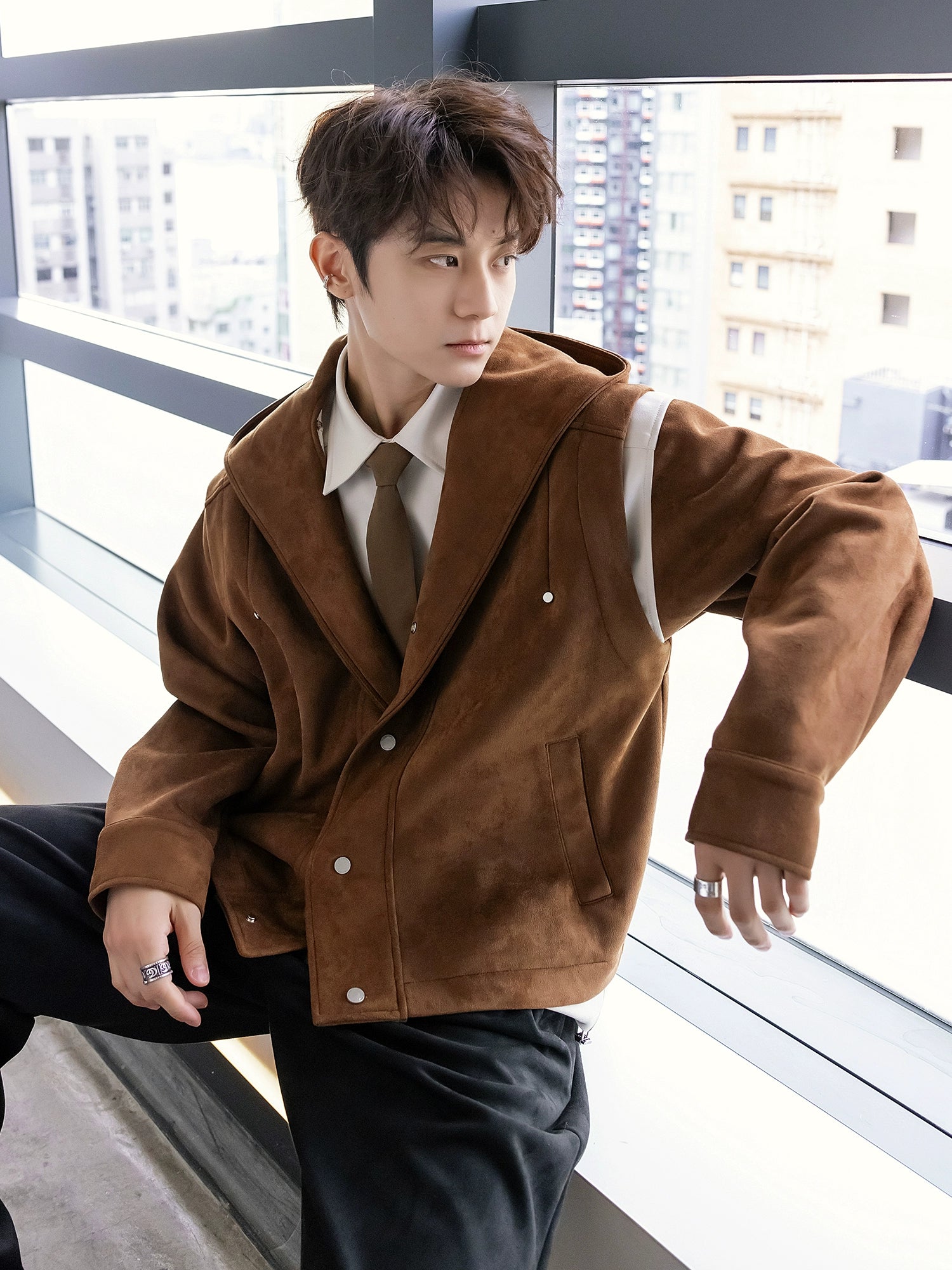 Suede Hooded Two-piece Jacket