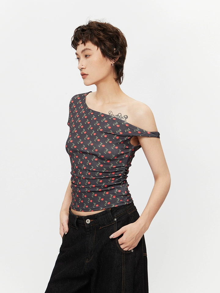 Off-Shoulder Printed Slim Fit Top