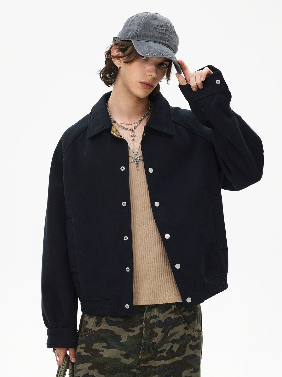 Veste courte ample à carreaux en patchwork 