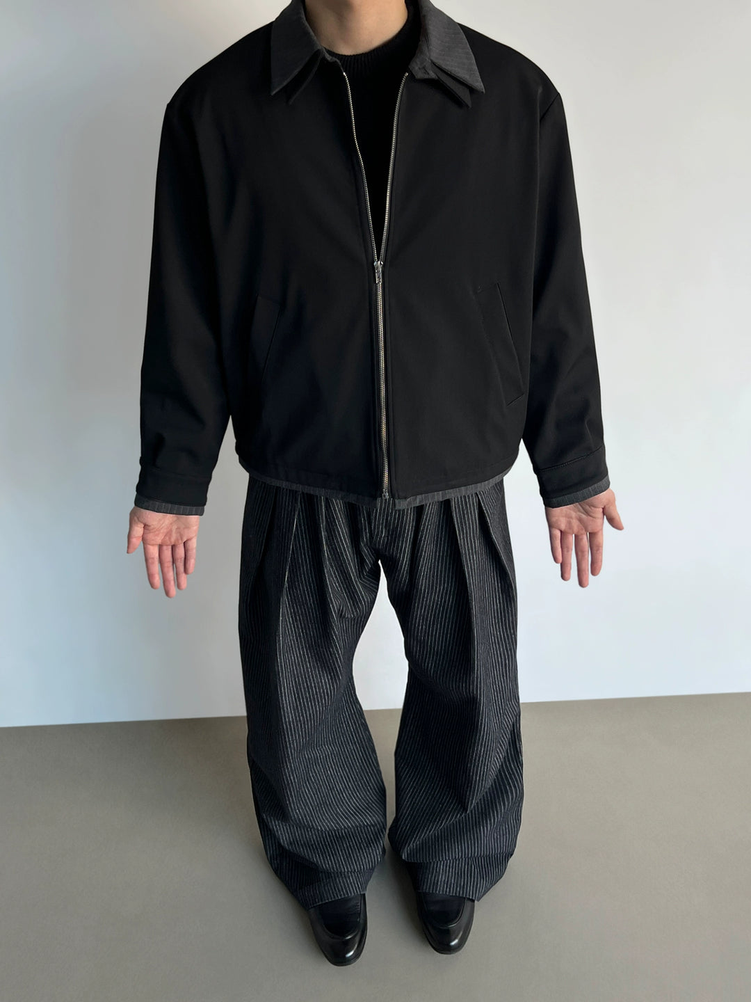 Veste de vol à revers rayée à double couche 