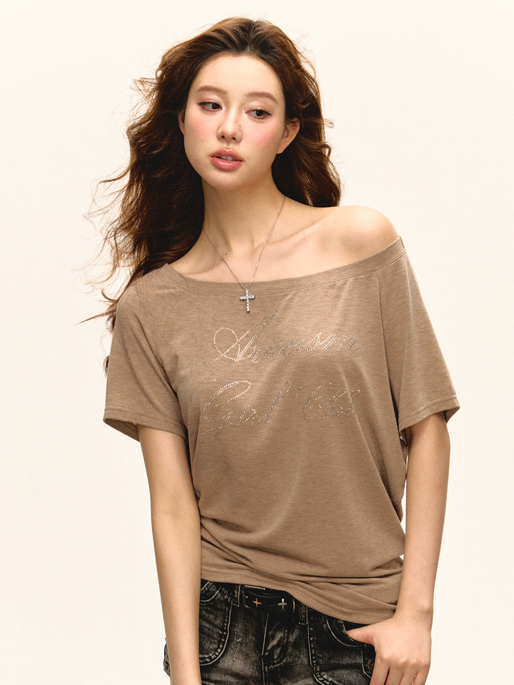 Retro Off Shoulder Kortärmad T-shirt 