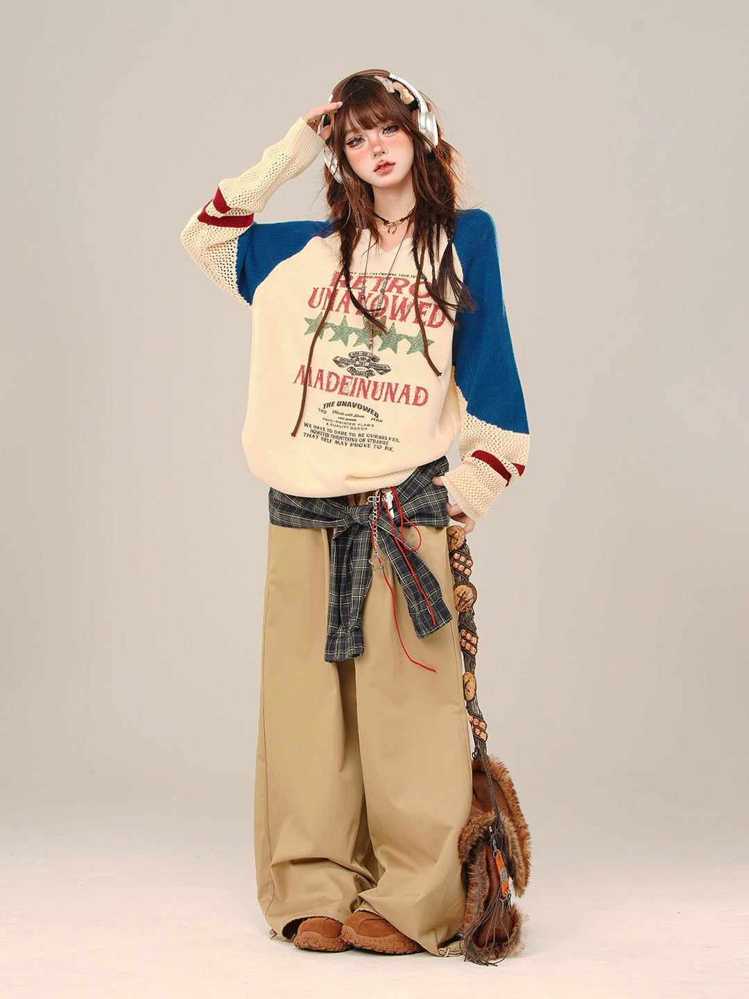College Style Knit Graphic Sweater