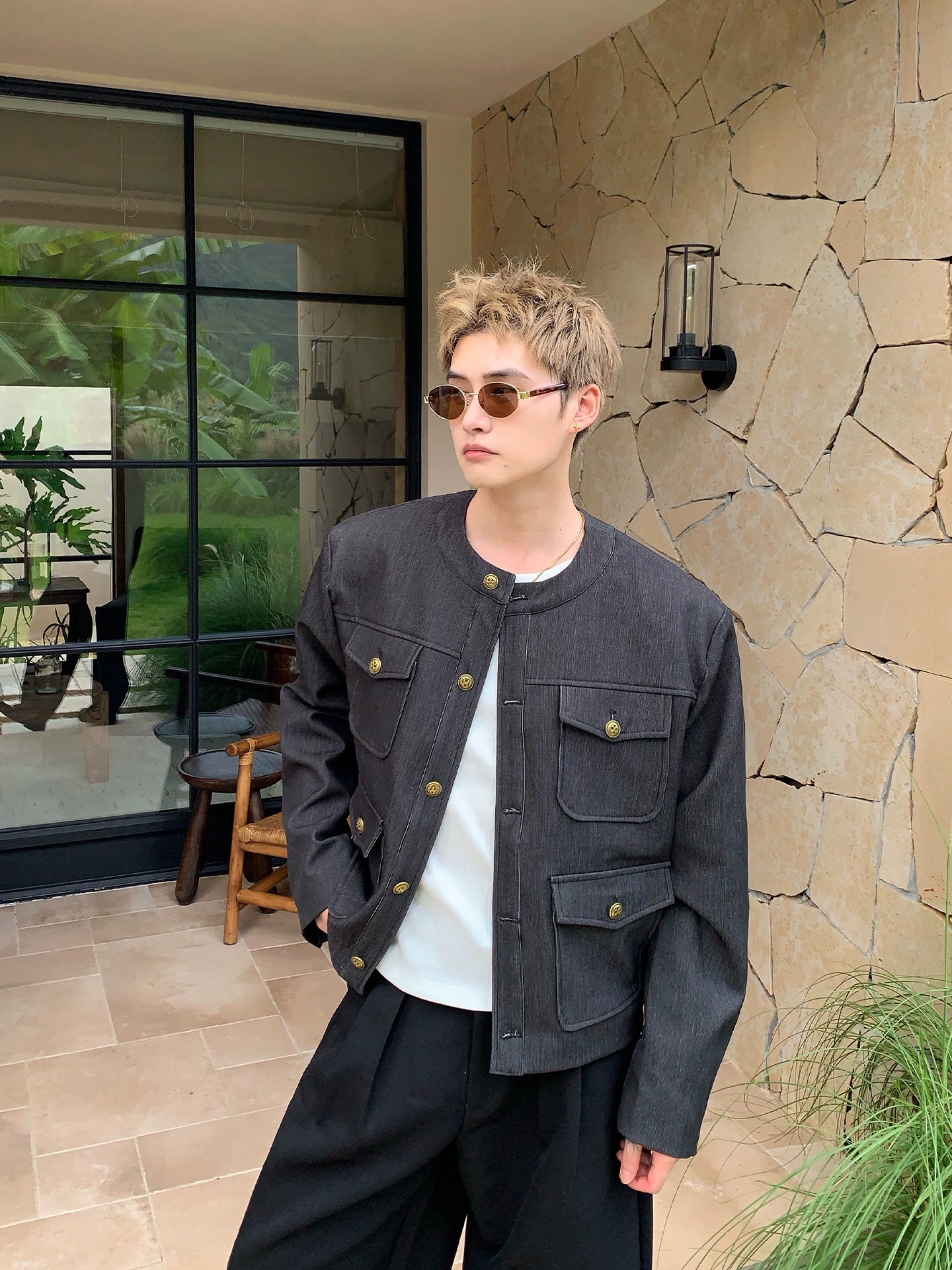 Klasik Denim Düğmeli Bol Kesim Ceket 